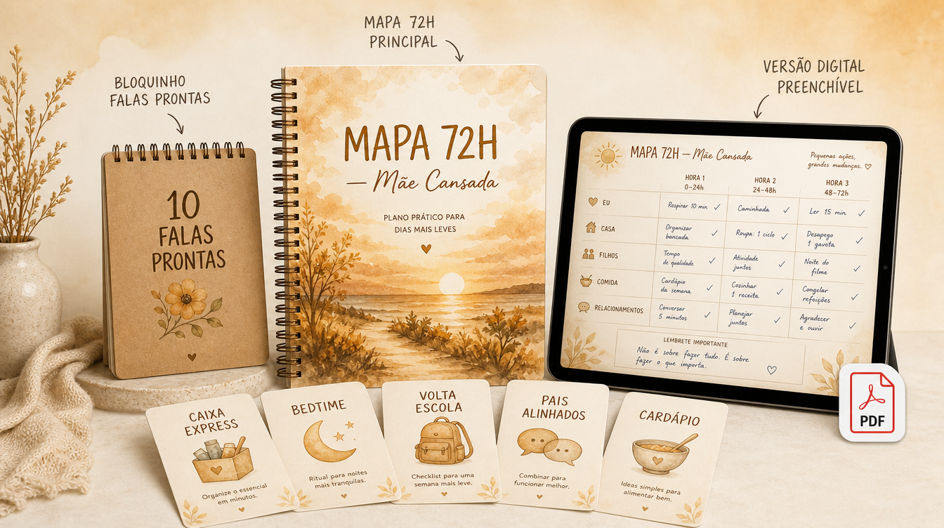 Pacote Completo Método 72H — planner físico, versão digital, cards de atividades, grupo WhatsApp